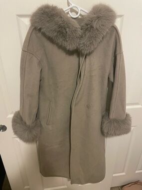 Women's Taupe Faux-Fur Trim Coat